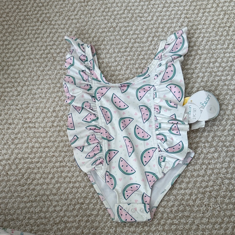 Ruffle Watermelon Print Kids Swim One Piece